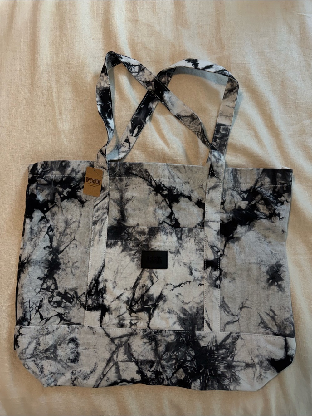 Victorias Secret Pink Canvas Tie-Dye Tote Bag - Black & White